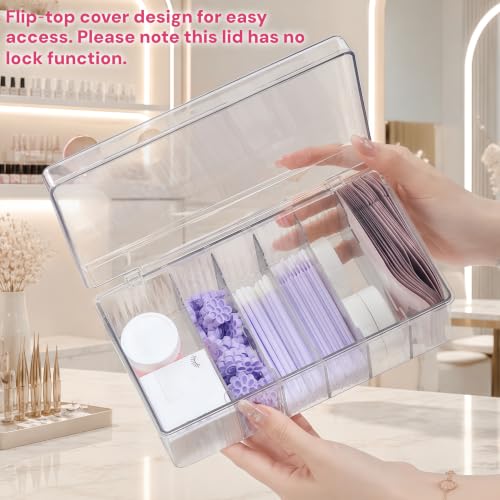 Acshio Lash Extension Organizer with 6 Compartments - Clear Plastic Storage Box for Beauty Supplies