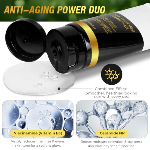 2Pack 9000PPM Snail Mucin Collagen Overnight Wrapping Peel Off Mask for Intensive Hydrating, Skin Barrier Repairing, Reducing Sagging/Wrinkles/Fine Lines, 2.53 Oz/75 ML