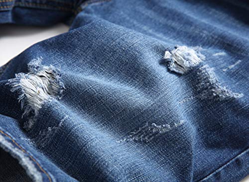 Men's Ripped Slim Fit Denim Shorts - Distressed Hole Design, Indigo Blue 36