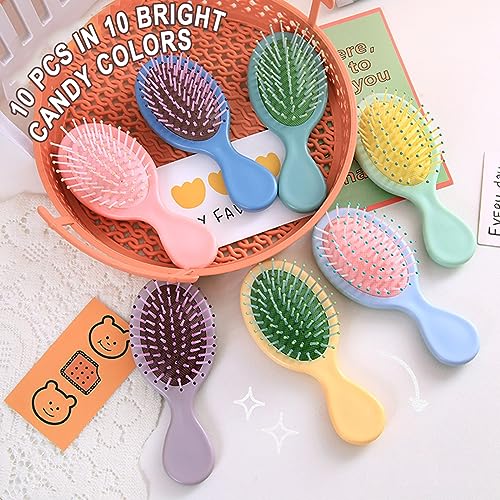 Gisdo 50 Pack Mini Detangling Hair Brush Travel Brush with Soft Bristles - 10 Colors, Non-Slip Grip
