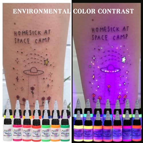 14 Color UV Fluorescent Tattoo Ink Set - Bright Long-Lasting Pigments