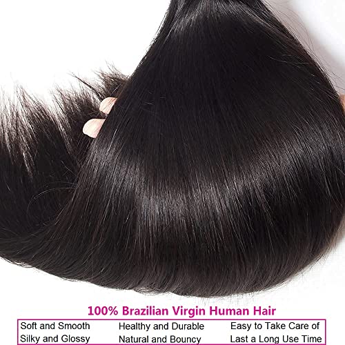 Brazilian Virgin Straight Hair Bundles 18 20 22 Inch - 3 Pack, Unprocessed Human Hair