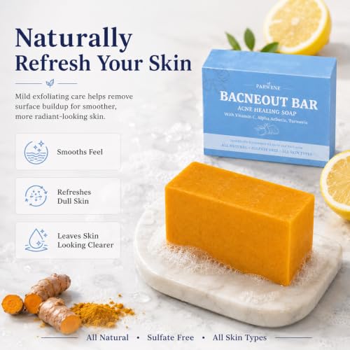 Turmeric Acne Healing Soap Bar with Vitamin C & Alphaarbutin - Natural Exfoliating Cleanser for Back Face and Body - Variation 2