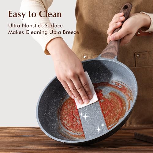 Nonstick Frying Pans Set - Gray Granite Coating, 3 Sizes 9.5, 11 & 12.5 Inch