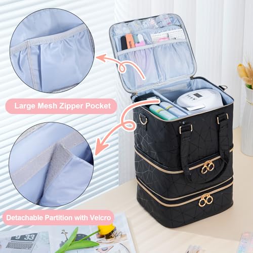 Uross X Large Nail Polish Organizer Bag Holds 60 Bottles & Nail Lamp - Black