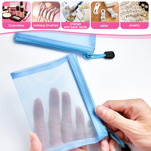 42 Pcs Mini Zipper Mesh Bags, 5 x 4 Inch Small Makeup Bag Lipstick Cosmetic Accessories Organizer Nylon Makeup Zipper Pouch Beauty Travel Toiletry Bag Kit for Women (7 Colors)