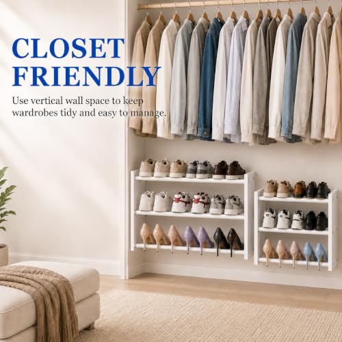 White 3 Pack 3-Tier Wall Mounted Shoe Rack Adjustable Hanging Shoe Organizer