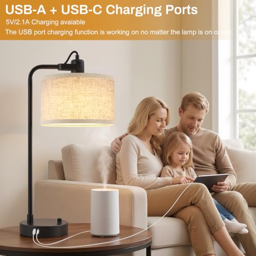 Black Adjustable Bedside & Table Lamp Set of 2 with USB-C & A, Dimmable, Remove Shade - Variation Black-A