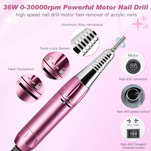 Biutee 5-in-1 Nail Dust Collector Kit with 30000RPM Drill & UV LED Lamp