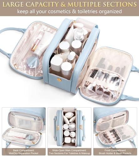 Travel Makeup Bag Large Capacity Quilted Cosmetic Organizer - Blue