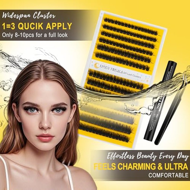 150D Wispy Lash Clusters 10-18mm D Curly Fluffy Lash Cluster 208pcs Mink Lash Extension Kit Volume 3D Layered Thick Individual Lash Clusters Soft Comfort Band with Lash Bond & Seal EPUDY FIHSALA