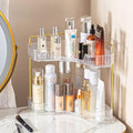 Corner Cosmetic Organizer with Clear Shelves & Gold Hardware - 2-Tier Vanity Storage