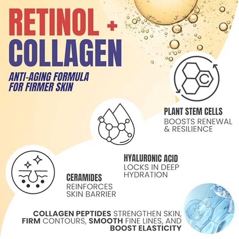 Alozera Skin Firming Retinol Collagen Face & Body Lotion with Stem Cells for Aging Skin and Wrinkles, Non-Greasy, Lightweight Moisturizer, Fragrance-Free, 16.9 oz