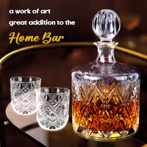 1917 Lead-Free Crystal Whiskey Decanter Set 37.2 oz with 4 Glasses and Gift Box