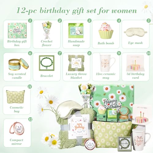 Birthday Gifts for Women, Daisy Happy Birthday Gift Basket for Women Self Care Gifts Happy Birthday Gift Baskets for Her ,Girlfriend,Wife,Mom,Grandma, Gifts Box Set with Coffee Mug For Women