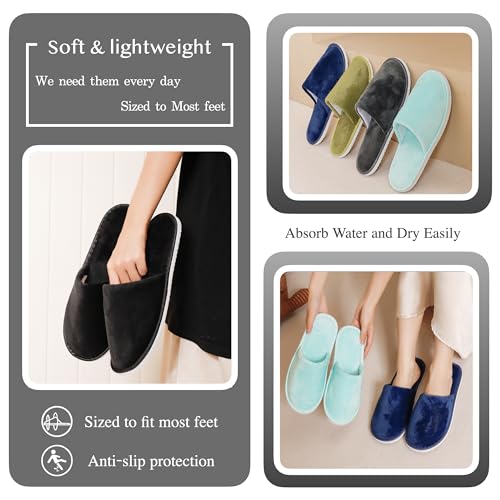 OSTADARRA 6-10 Pairs Spa Slippers Non Slip Disposable Slippers for Guests – Crystal Velvet (2 Black XL, 2 Dark Grey L, 2 Blackish Green M)