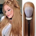 Zigzag Hair Strawberry Blonde Lace Front Synthetic Wig with Natural Hairline, Pre-Plucked & Heat Resistant - Long Straight Honey Brown Style