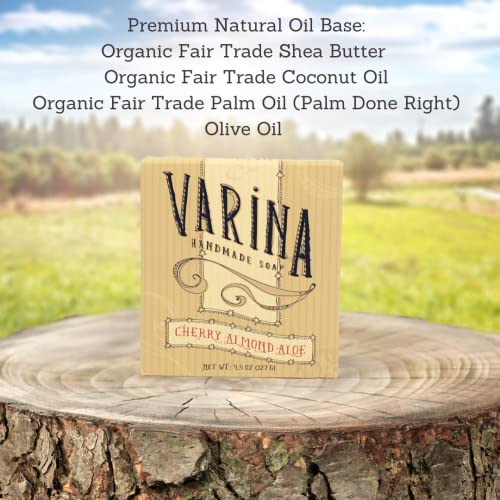 Varina Cherry Almond Aloe Bar Soap 4.5oz Pack of 3 - Handmade, Natural Cleansing