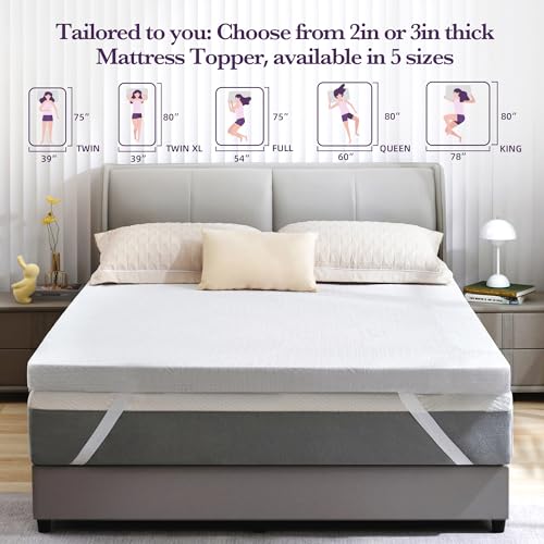 SINWEEK Queen Size 3-Inch Gel Memory Foam Mattress Topper with Cooling Cover