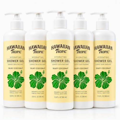 Bulk Hawaiian Tropic Shower Gel 5 Pack - Hydrating Coconut Body Wash, 12.8 fl oz Pump Bottles