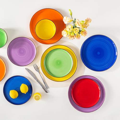 Multicolor 18-Piece Dinnerware Set for 6 - Stoneware Plates & Bowls, Dishwasher & Microwave Safe
