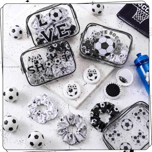 Black White Soccer Bow Makeup Bag & Party Favors Set - 36 Pcs