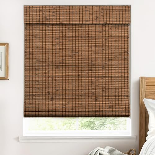 UNISHADES Blackout Cordless Bamboo Roman Shades 34 3/4×64 in Penang Teak