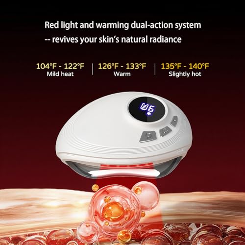 Professional LED Red Light Gua Sha Massager, 9-Level Adjustable Face and Neck Sculptor for Skin Firming, Jawline Contouring & Serum Absorption, Portable Metal Facial Skincare Tool - White
