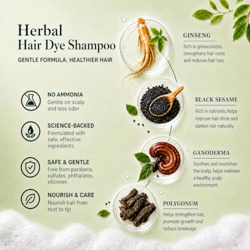 Dark Red Wine Hair Dye Shampoo for Gray Hair - 16.9oz, Natural Herbal Coverage