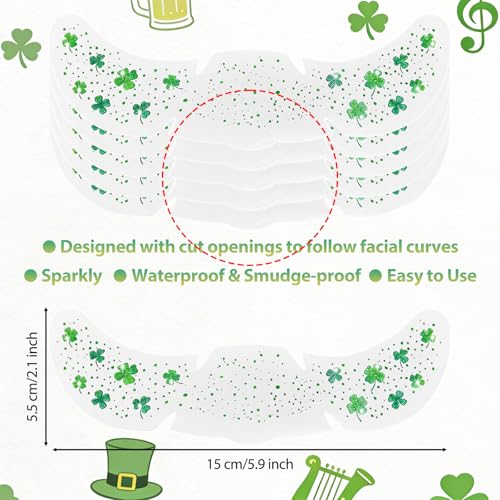 Mysense St Patricks Day Accessories,Shamrock Dangle Earrings,6PCS Glitter Freckles Temporary Tattoos Face Stickers,Irish Festival Green Accessories for Saint Patrick¡¯s Day Outfit Women Girls