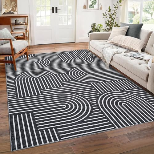 8x10 Black Washable Non-Slip Area Rug - Modern Polyester Floor Mat