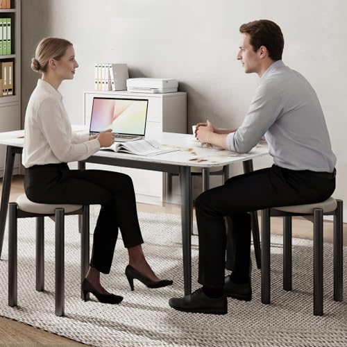 18 Inch Stackable Metal Stool Set of 2 with Cushions - Space-Saving Kitchen & Dining Chairs, Black
