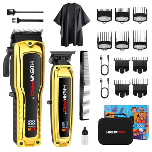 HIENA PRO Professional Hair Clipper Set for Men, Cordless Barber Clipper Set and Trimmer Kit, Electric Hair Cutting Tools with USB Rechargeable, Perfect Gifts for Men