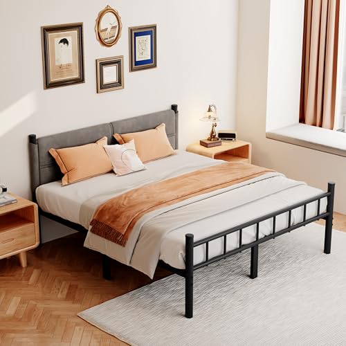 Full Metal Bed Frame with Headboard - Grey, 14 Inch, Heavy Duty, Easy Assembly, No Box Spring Needed - Variation Grey-2 / Full
