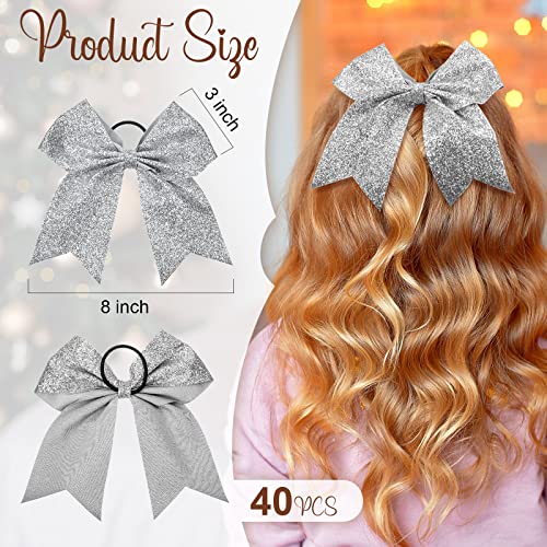 Cheerleader Hair Bows Glitter Silver 40 Pcs Cheer Hair Accessories