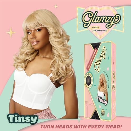 Sensationnel Glamzy Lace Crown Wig Tinsy RosyPink, Glueless Synthetic Hair, Heat Safe Up to 400°F
