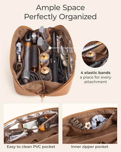 BAGSMART Vegan Leather Travel Bag for Shark FlexStyle & Airwrap - Brown