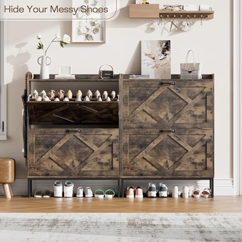 Nicetree Chestnut Shoe Cabinet with 2 Flip Drawers - Entryway Organizer