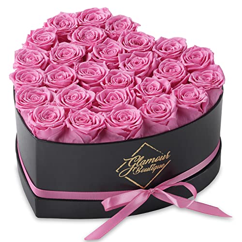 Forever Pink Roses Heart Gift Box - 27 Preserved Flowers for Gift, Decor & Romance