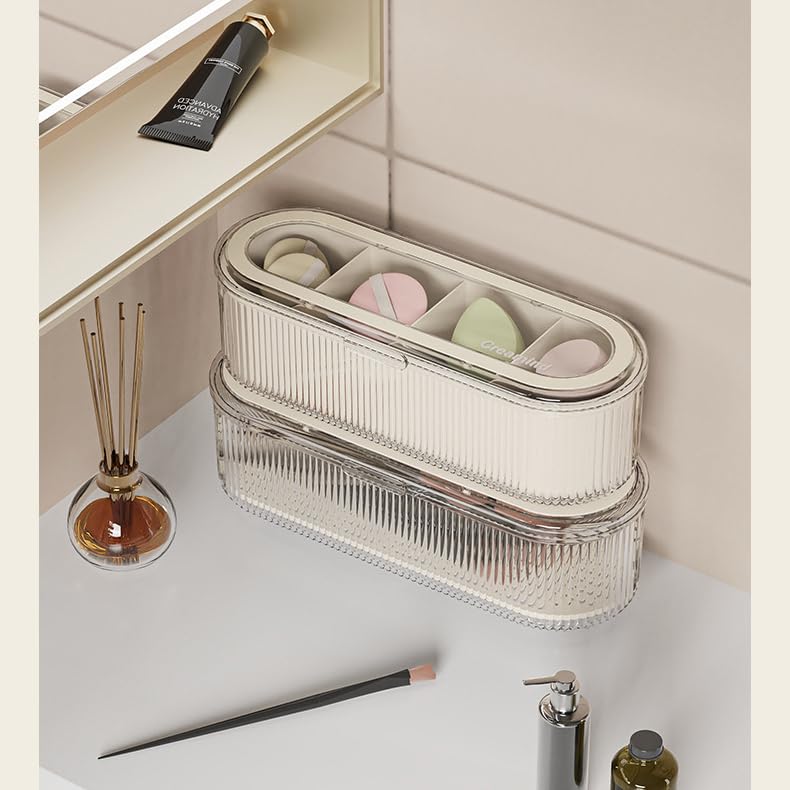 Makeup Brush Holder Organizer Set - Clear Acrylic Cosmetic Storage Case with Lid