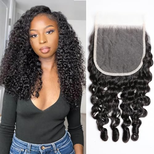 Brazilian Virgin Human Hair Lace Closure 16 Inch Burmese Curly Water Wave Pre Plucked with Baby Hair