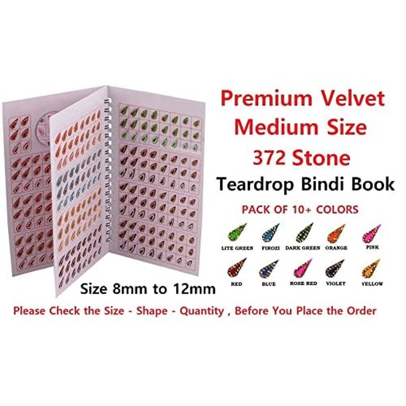 Fashions Tilak Tear Drop Shape Stone Border Bindi Kumkum Sticker Designer Indian Bridal Bindi Book for Women, Mix Size Multicolour