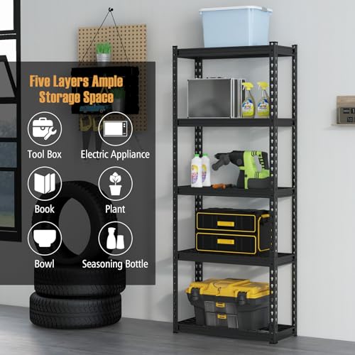 Black 2 Pack Heavy Duty Metal Shelving Units - 5-Tier Adjustable Wire Storage Racks, 12"D x 27.5"W x 66"H