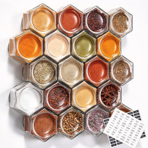 Homazing Set of 20 Large 4oz Hexagon Magnetic Spice Jars with Shaker Lids & Labels – Fridge Spice Containers
