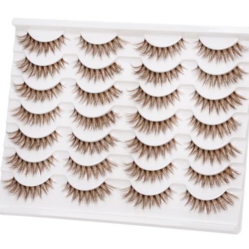 EMEDA Brown Lashes 14mm Natural Light Brown False Eyelashes Clear Band 14 Pairs Faux 3D Mink False Eyelashes Natural Looking Fluffy Cat Eye Wispy Strip Lashes Pack by EMEDA (ZH01-BROWN£©