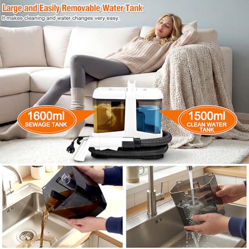 Portable Carpet & Upholstery Cleaner Machine with 16KPa Suction for Pet Stains