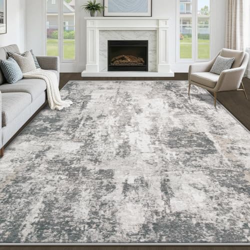 Aoyaomi 8x10 Grey Abstract Washable Area Rug for Living Room & Bedroom