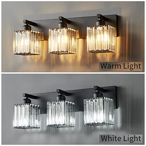 Black Modern Bathroom Vanity Light 3-Lights Crystal Wall Fixture - FDPBY
