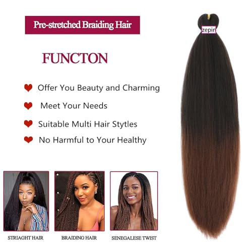 Pre Stretched Braiding Hair 34 Inch - Soft Synthetic Crochet Extensions, 8 Packs (1B/30)