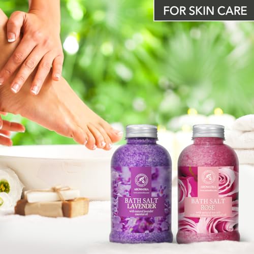 Bath Sea Salt Set with Lavender & Rose Essential Oils - Relaxing Body Care